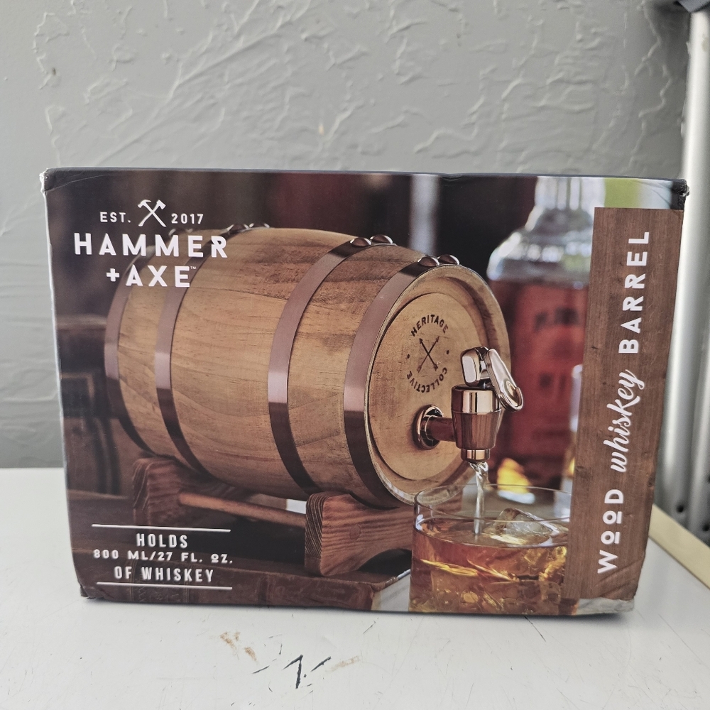 Hammer & Axe Wood Whiskey Barrel 1 L 800 ml 27 FL OZ NEW in Box